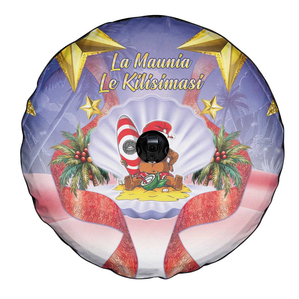 American Samoa Christmas Spare Tire Cover Seashell Santa Beach Vibes - Polynesian Pride