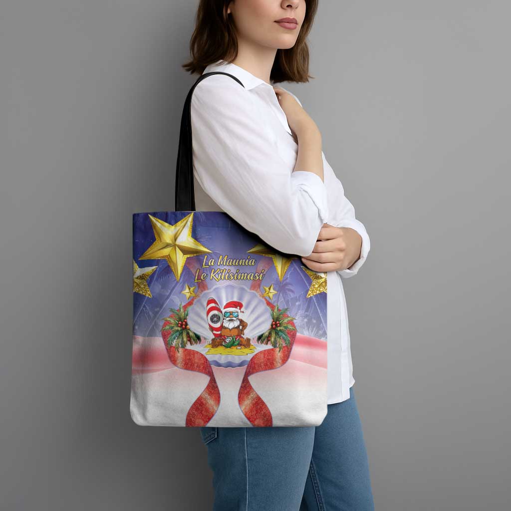 American Samoa Christmas Tote Bag Seashell Santa Beach Vibes - Polynesian Pride
