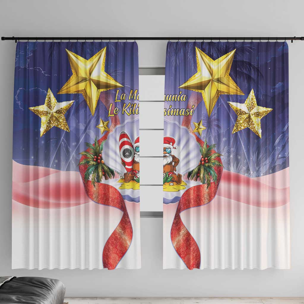 American Samoa Christmas Window Curtain Seashell Santa Beach Vibes - Polynesian Pride