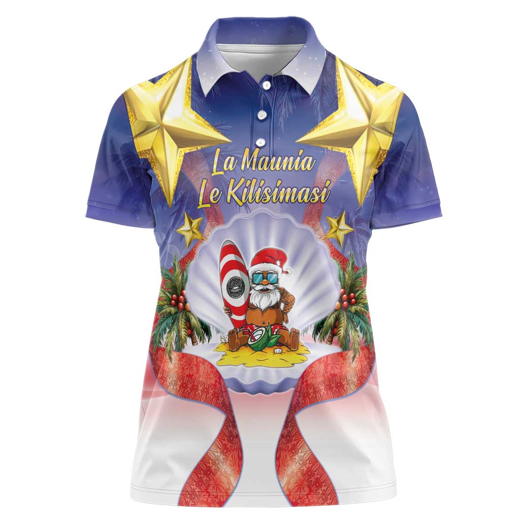 American Samoa Christmas Women Polo Shirt Seashell Santa Beach Vibes - Polynesian Pride