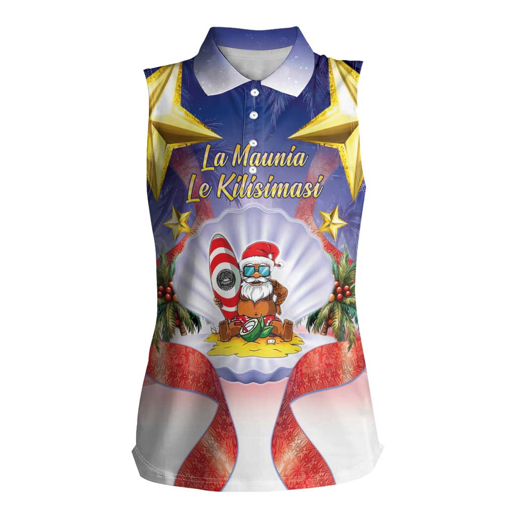 American Samoa Christmas Women Sleeveless Polo Shirt Seashell Santa Beach Vibes - Polynesian Pride