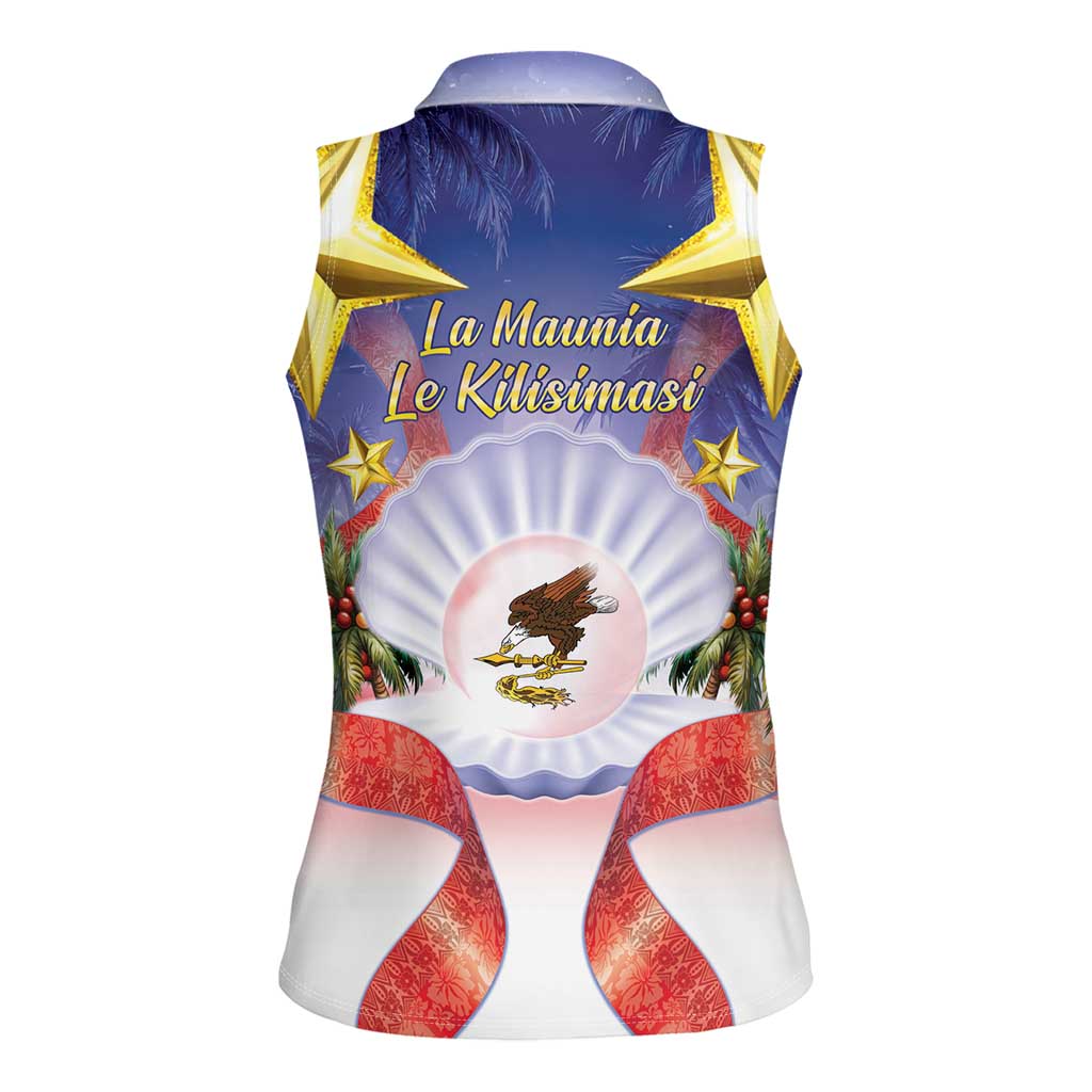 American Samoa Christmas Women Sleeveless Polo Shirt Seashell Santa Beach Vibes - Polynesian Pride