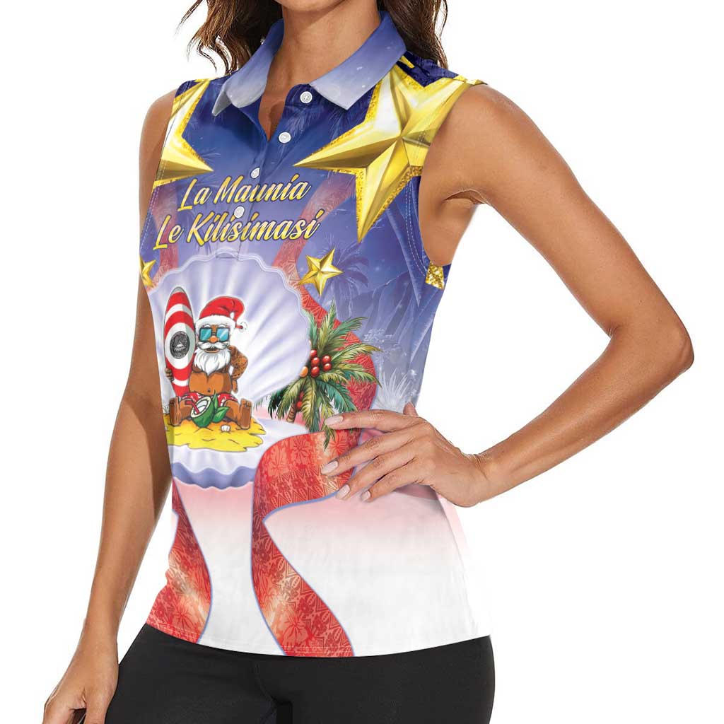 American Samoa Christmas Women Sleeveless Polo Shirt Seashell Santa Beach Vibes - Polynesian Pride