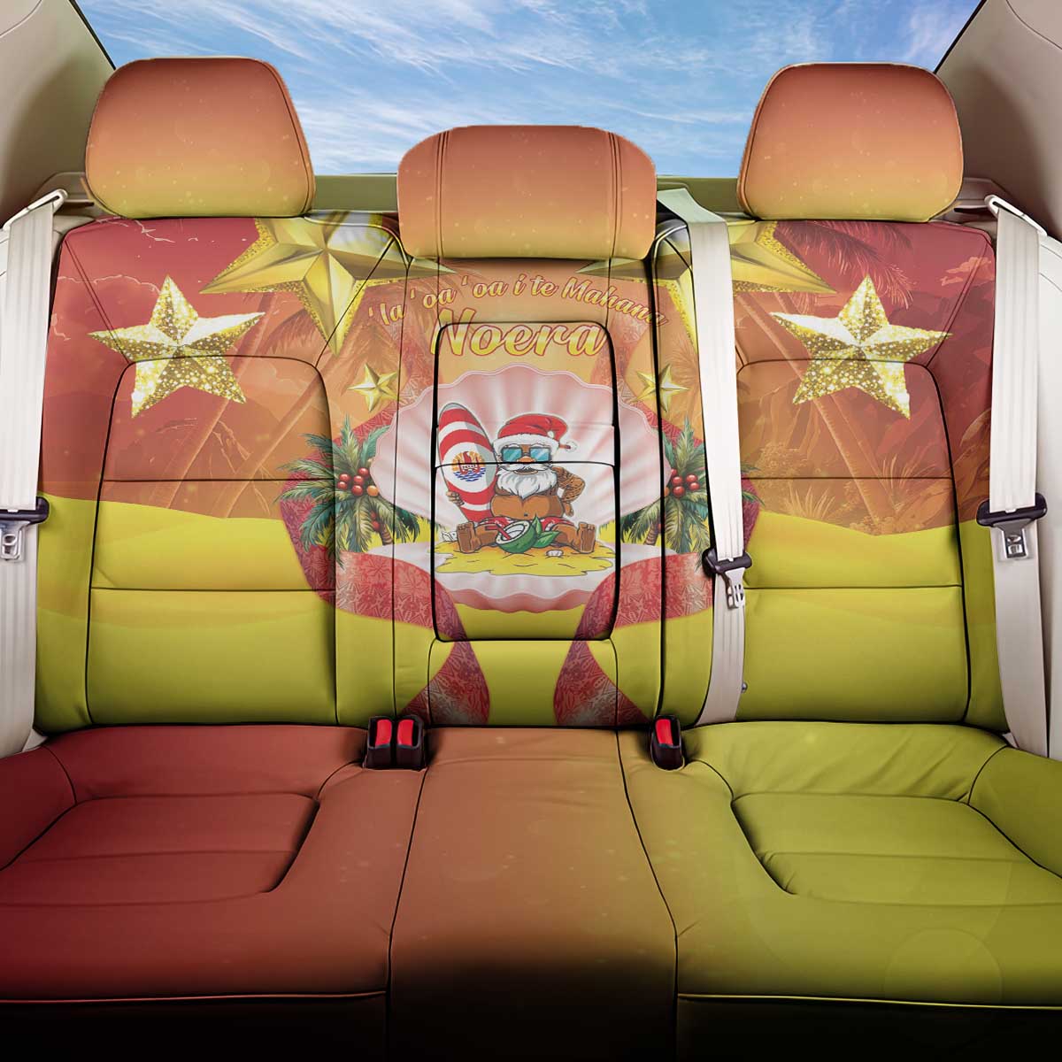 French Polynesia Christmas Back Car Seat Cover Seashell Santa Beach Vibes - Polynesian Pride