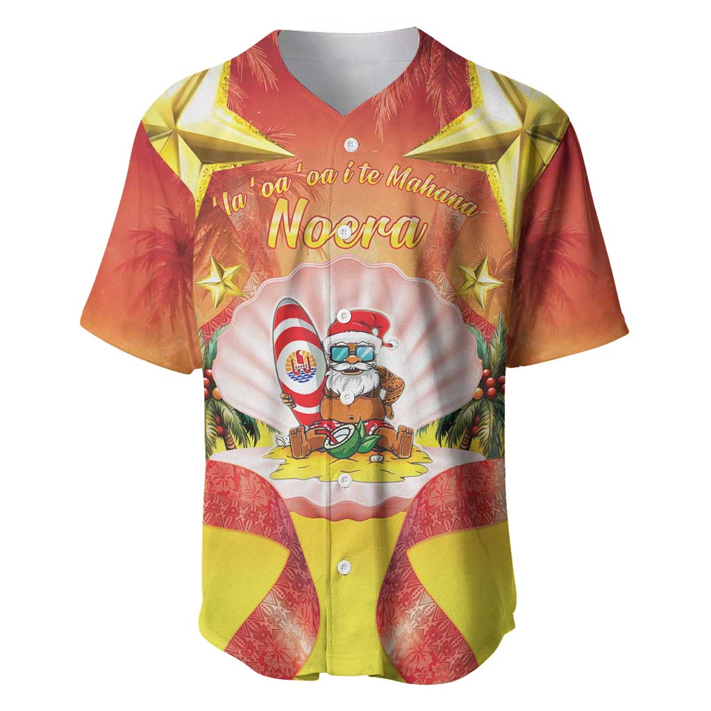 French Polynesia Christmas Baseball Jersey Seashell Santa Beach Vibes - Polynesian Pride