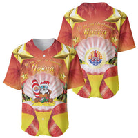 French Polynesia Christmas Baseball Jersey Seashell Santa Beach Vibes - Polynesian Pride