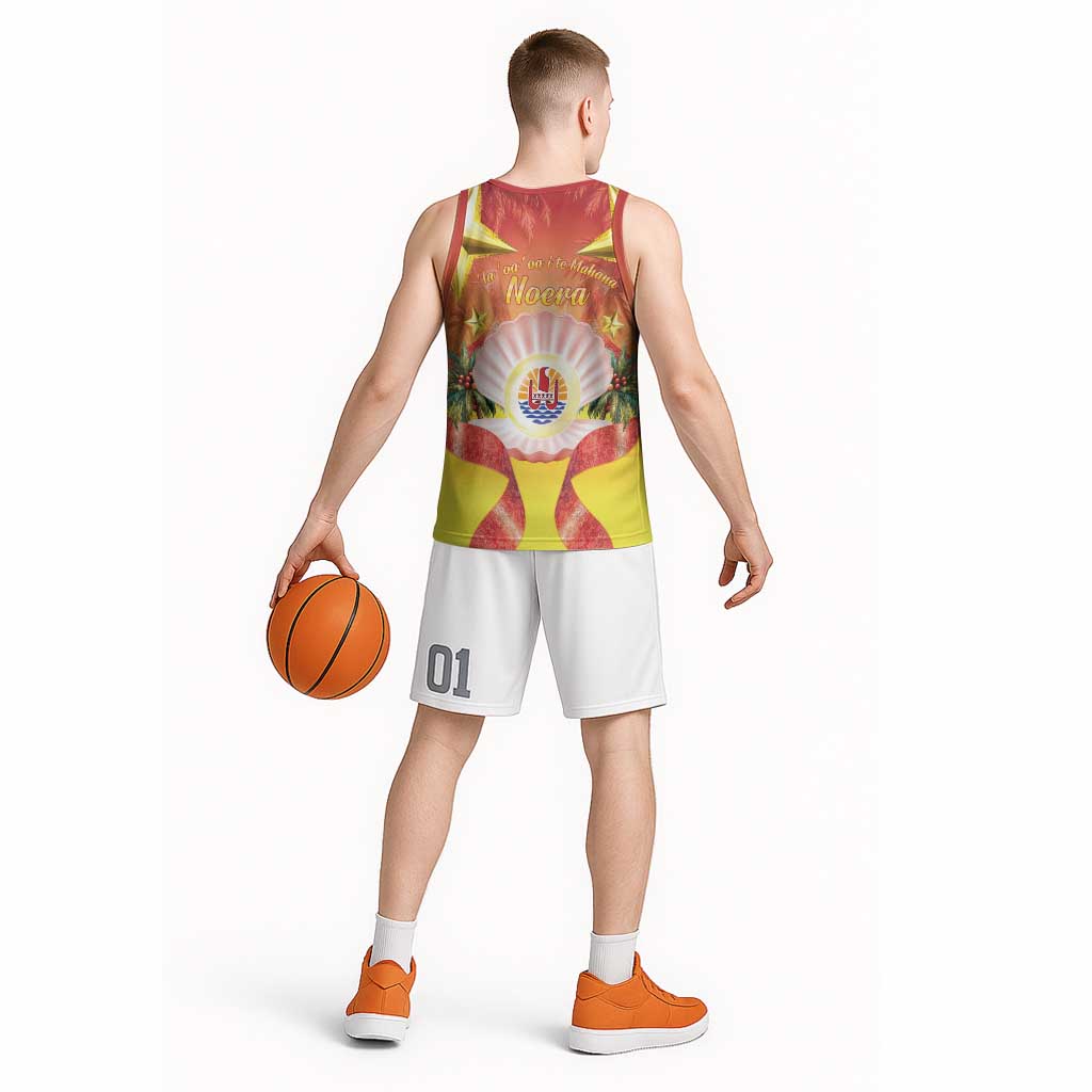 French Polynesia Christmas Basketball Jersey Seashell Santa Beach Vibes - Polynesian Pride