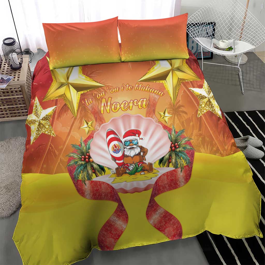French Polynesia Christmas Bedding Set Seashell Santa Beach Vibes - Polynesian Pride