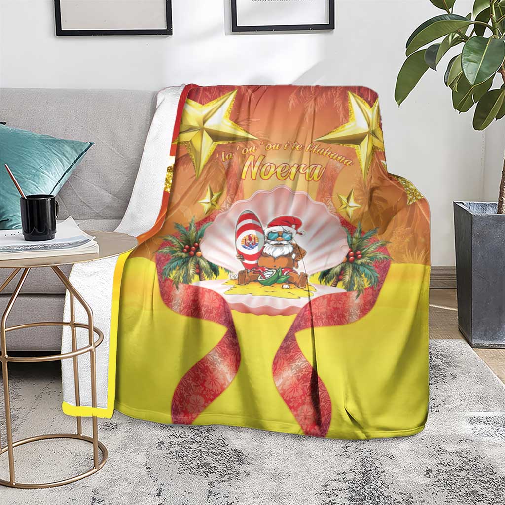 French Polynesia Christmas Blanket Seashell Santa Beach Vibes - Polynesian Pride