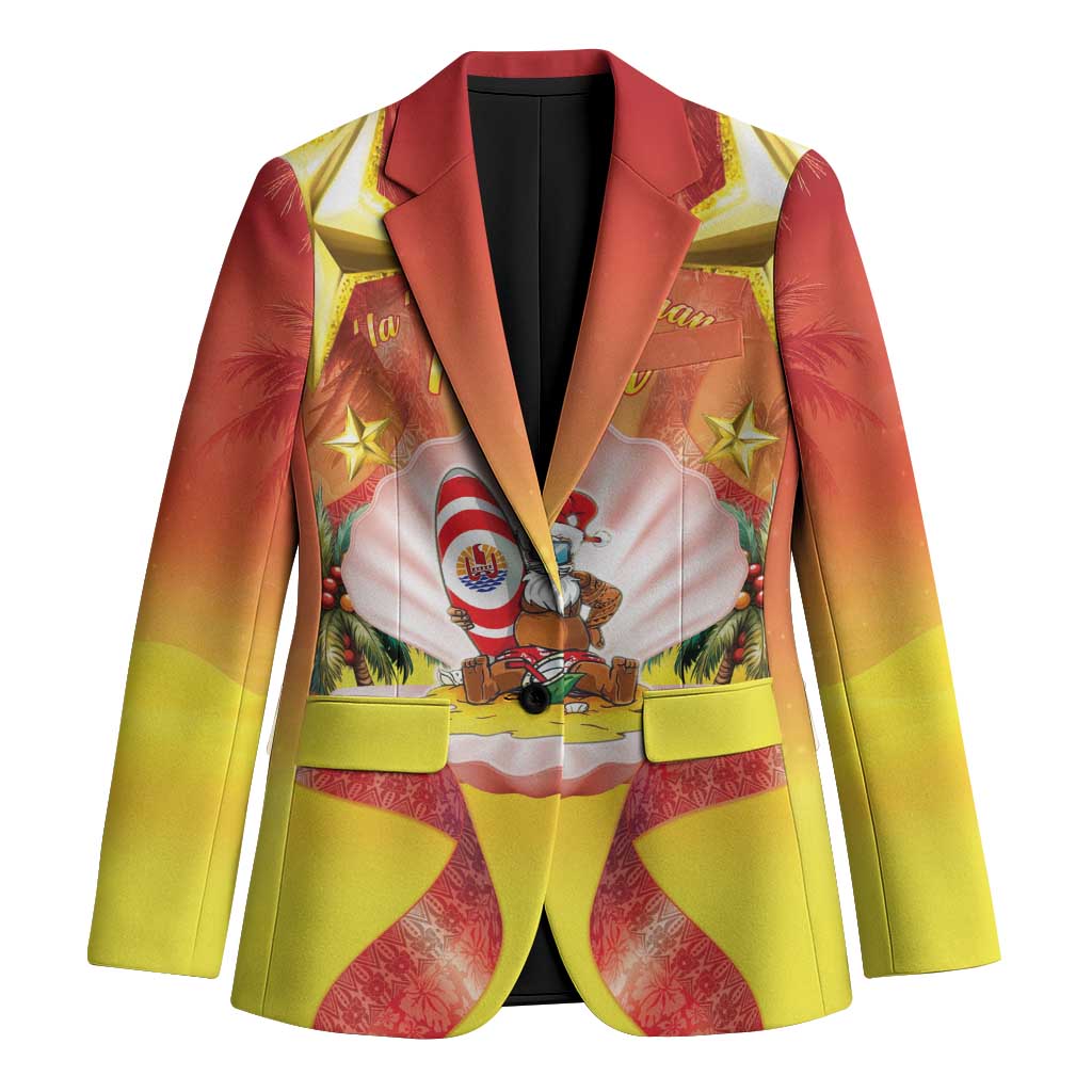 French Polynesia Christmas Blazer Seashell Santa Beach Vibes - Polynesian Pride