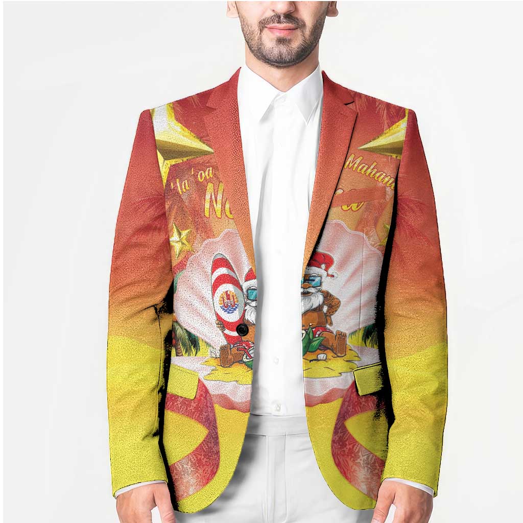 French Polynesia Christmas Blazer Seashell Santa Beach Vibes - Polynesian Pride