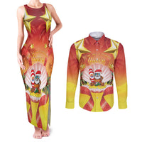 French Polynesia Christmas Couples Matching Tank Maxi Dress and Long Sleeve Button Shirt Seashell Santa Beach Vibes - Polynesian Pride