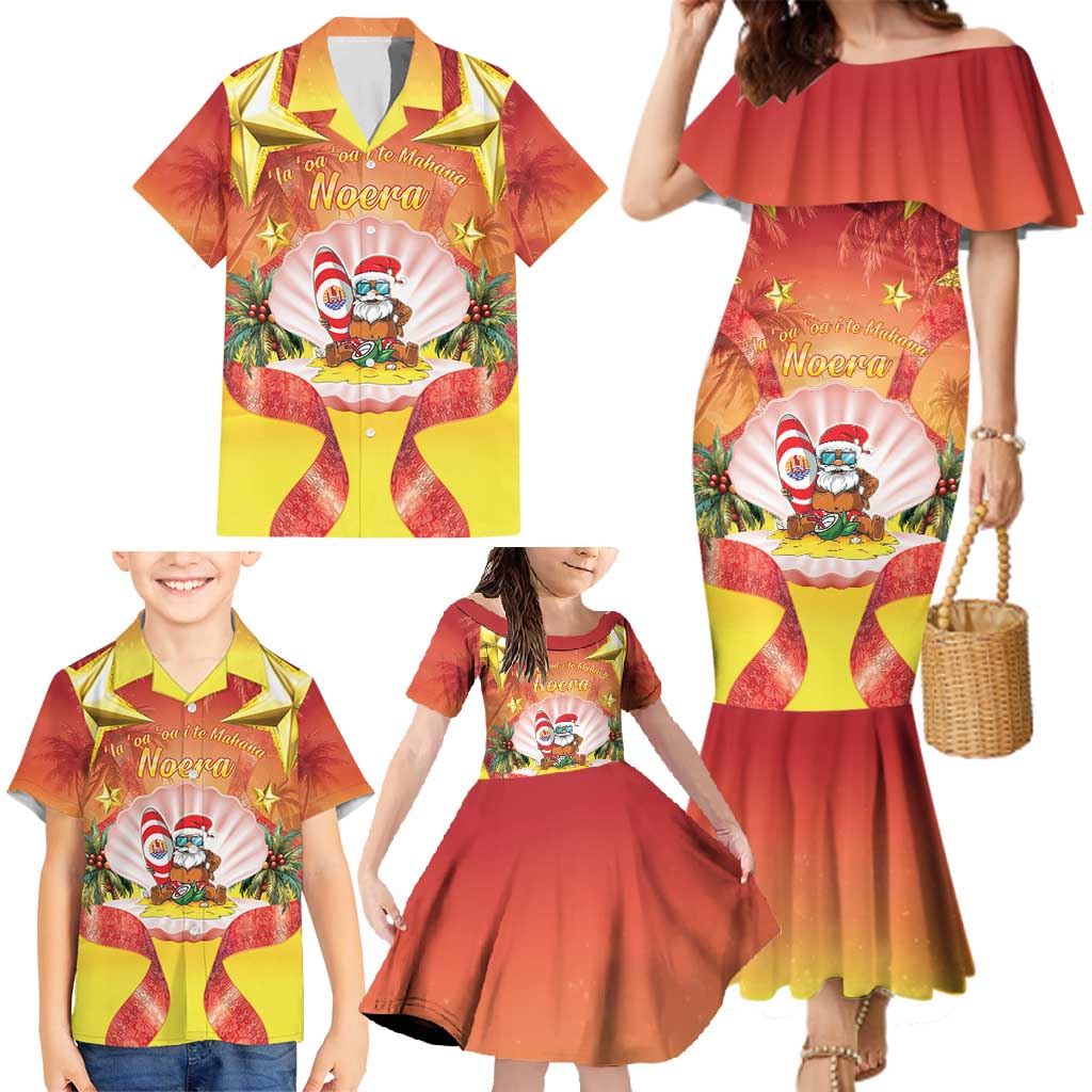 French Polynesia Christmas Family Matching Mermaid Dress and Hawaiian Shirt Seashell Santa Beach Vibes - Polynesian Pride