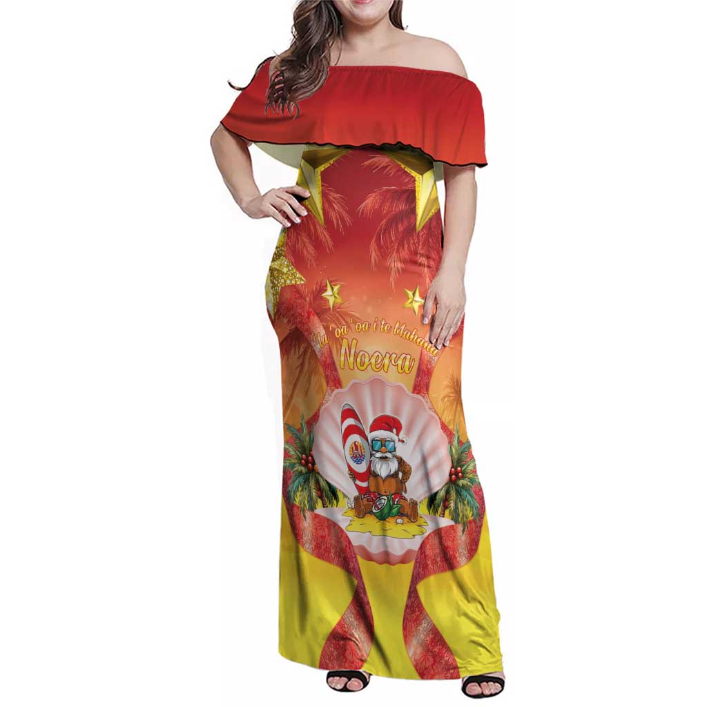 French Polynesia Christmas Family Matching Off Shoulder Maxi Dress and Hawaiian Shirt Seashell Santa Beach Vibes - Polynesian Pride