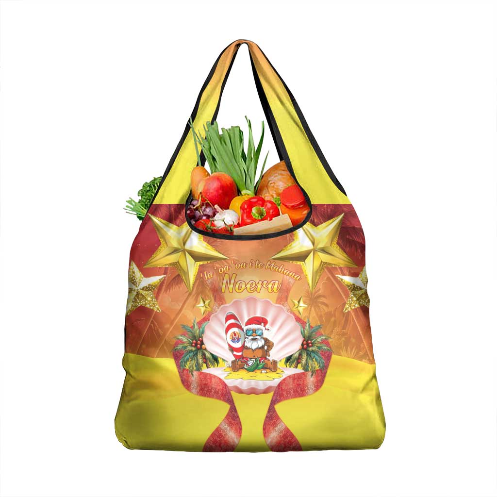 French Polynesia Christmas Grocery Bag Seashell Santa Beach Vibes - Polynesian Pride