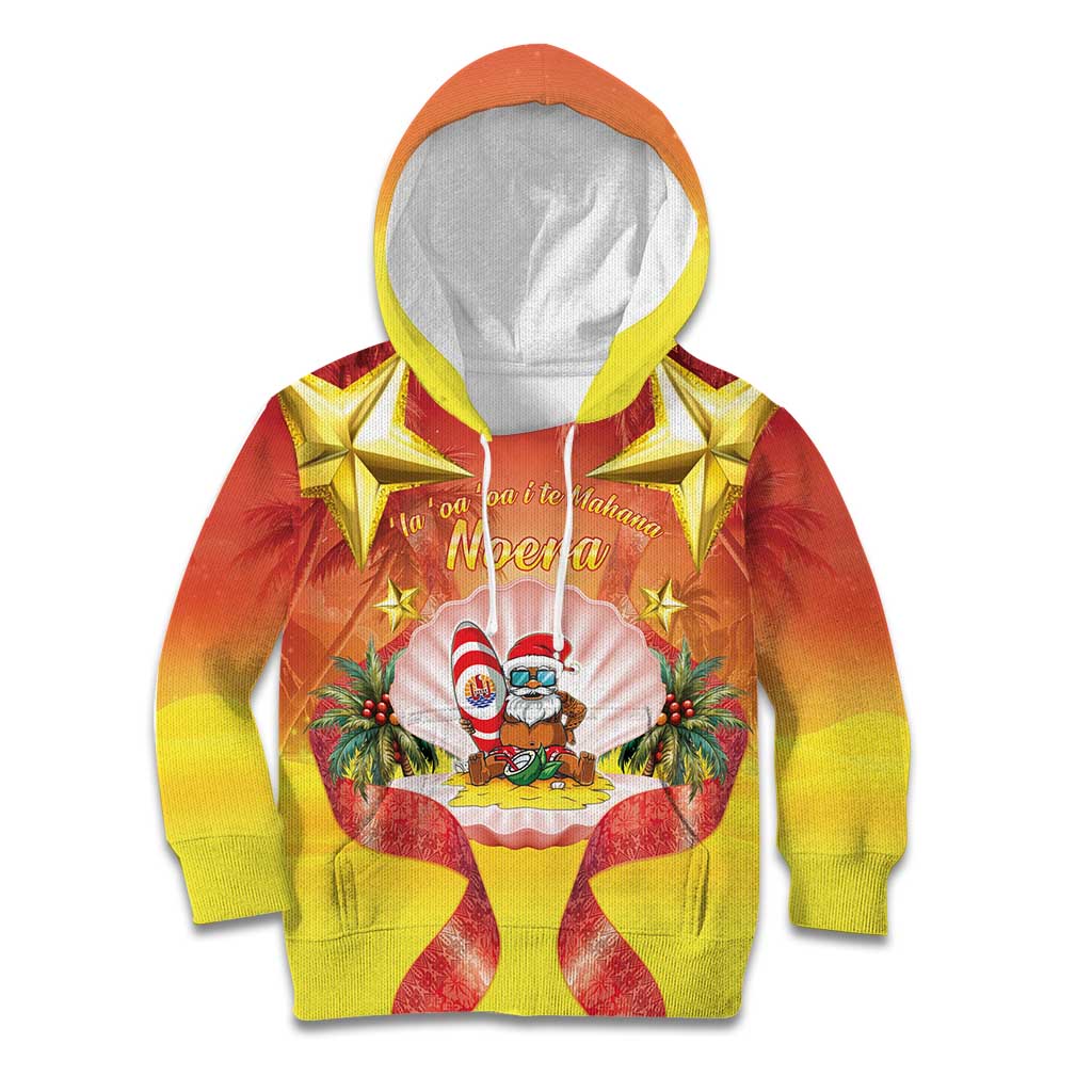 French Polynesia Christmas Kid Hoodie Seashell Santa Beach Vibes - Polynesian Pride