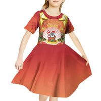 French Polynesia Christmas Kid Short Sleeve Dress Seashell Santa Beach Vibes - Polynesian Pride