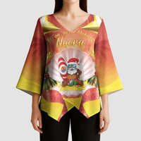 French Polynesia Christmas Kimono Sleeve Blouse Seashell Santa Beach Vibes - Polynesian Pride