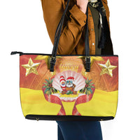 French Polynesia Christmas Leather Tote Bag Seashell Santa Beach Vibes - Polynesian Pride