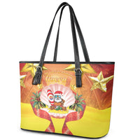 French Polynesia Christmas Leather Tote Bag Seashell Santa Beach Vibes - Polynesian Pride