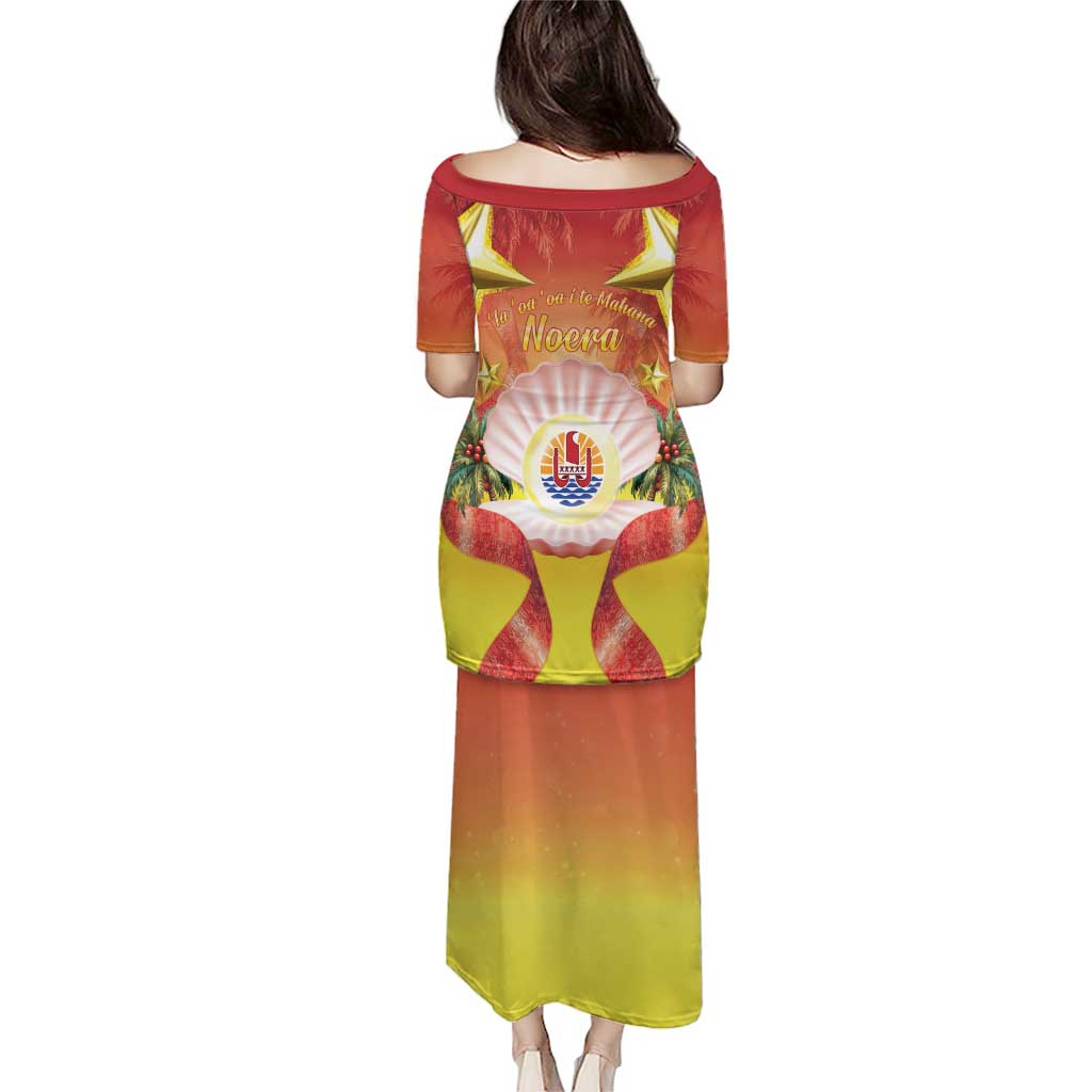 French Polynesia Christmas Puletasi Seashell Santa Beach Vibes - Polynesian Pride