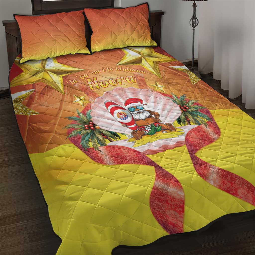 French Polynesia Christmas Quilt Bed Set Seashell Santa Beach Vibes - Polynesian Pride