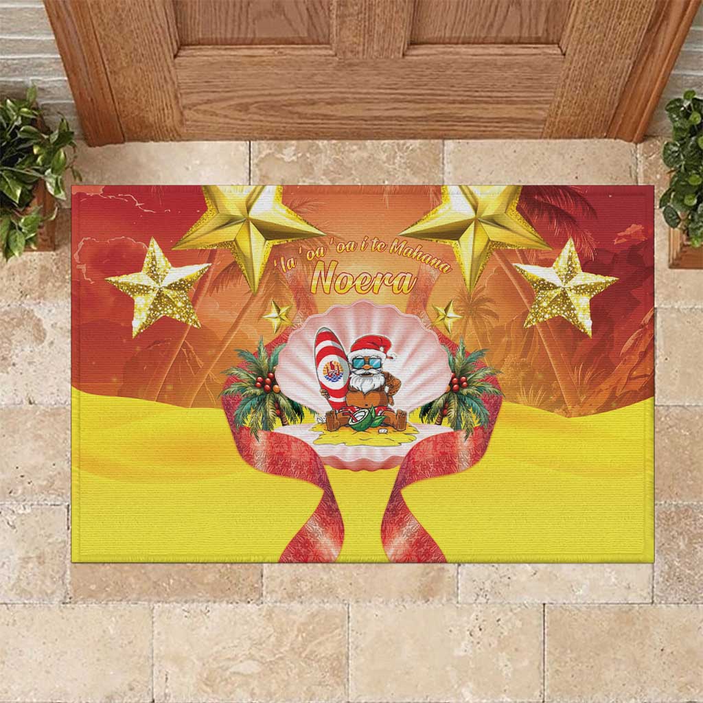 French Polynesia Christmas Rubber Doormat Seashell Santa Beach Vibes - Polynesian Pride