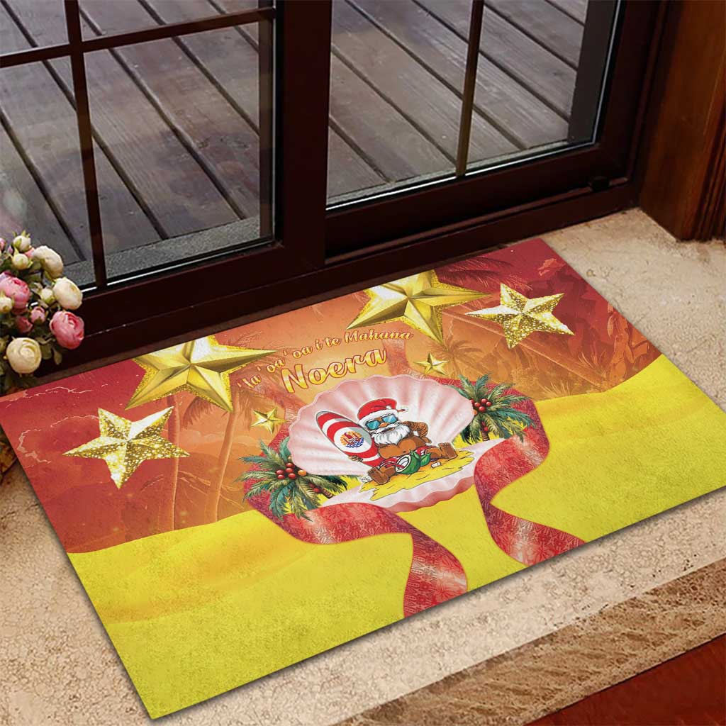 French Polynesia Christmas Rubber Doormat Seashell Santa Beach Vibes - Polynesian Pride