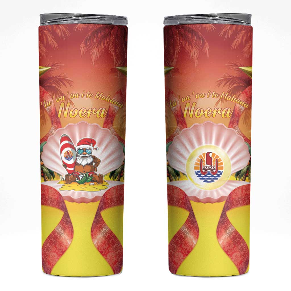 French Polynesia Christmas Skinny Tumbler Seashell Santa Beach Vibes - Polynesian Pride