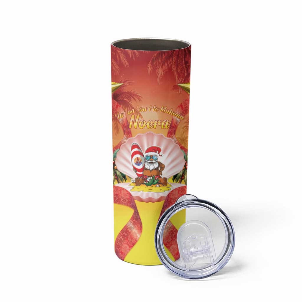 French Polynesia Christmas Skinny Tumbler Seashell Santa Beach Vibes - Polynesian Pride