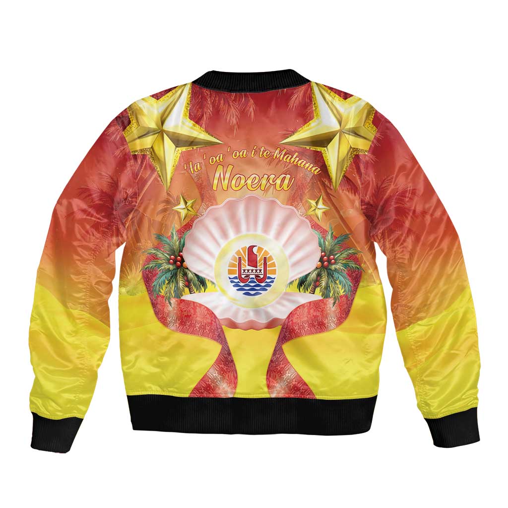French Polynesia Christmas Sleeve Zip Bomber Jacket Seashell Santa Beach Vibes - Polynesian Pride