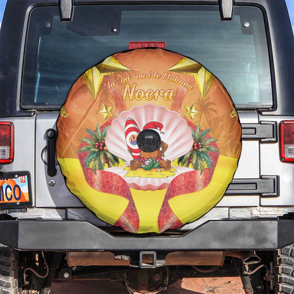 French Polynesia Christmas Spare Tire Cover Seashell Santa Beach Vibes - Polynesian Pride