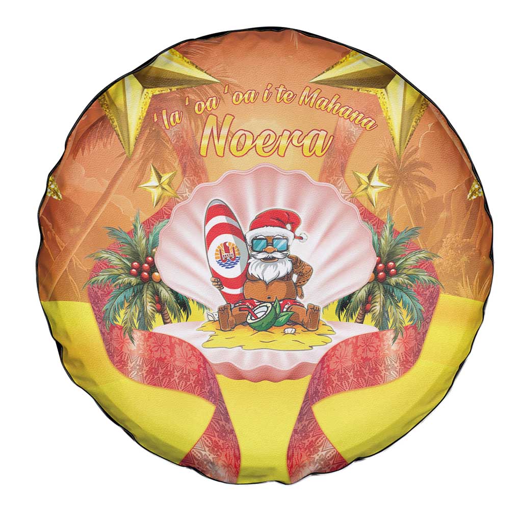 French Polynesia Christmas Spare Tire Cover Seashell Santa Beach Vibes - Polynesian Pride