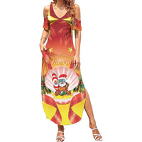French Polynesia Christmas Summer Maxi Dress Seashell Santa Beach Vibes - Polynesian Pride