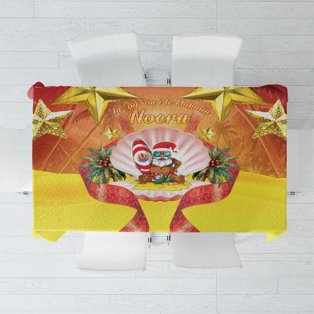 French Polynesia Christmas Tablecloth Seashell Santa Beach Vibes - Polynesian Pride