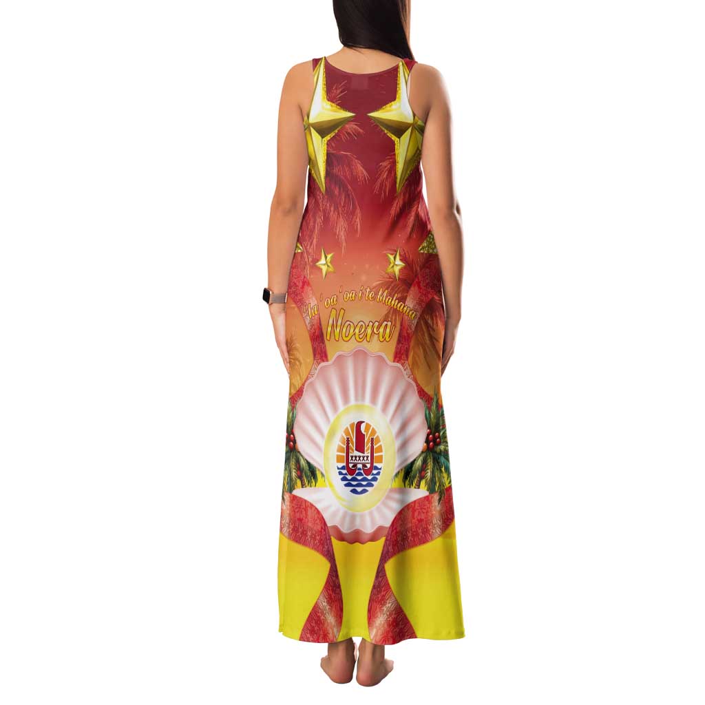 French Polynesia Christmas Tank Maxi Dress Seashell Santa Beach Vibes - Polynesian Pride