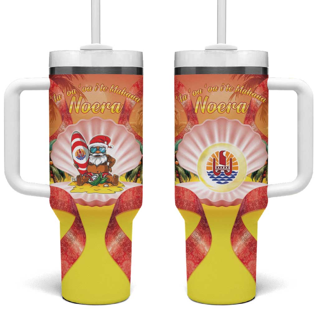 French Polynesia Christmas Tumbler With Handle Seashell Santa Beach Vibes - Polynesian Pride
