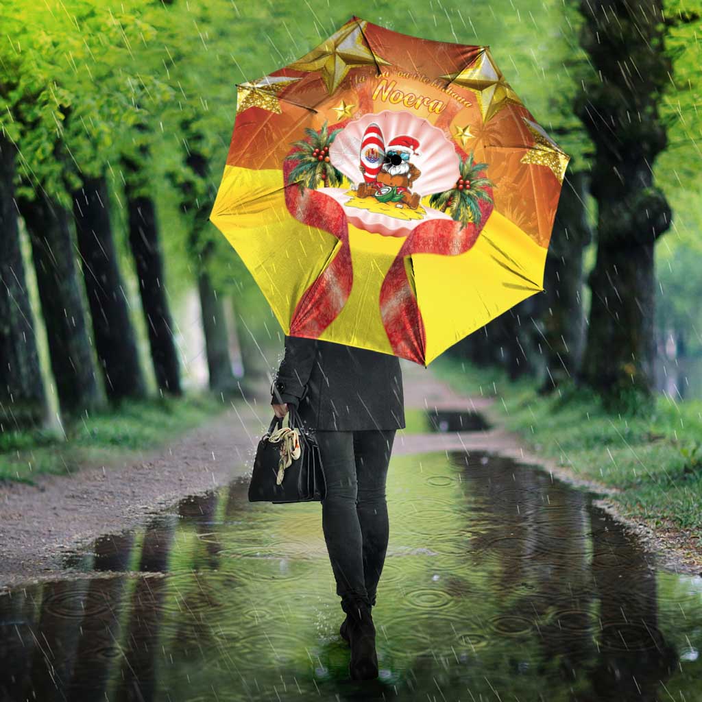 French Polynesia Christmas Umbrella Seashell Santa Beach Vibes - Polynesian Pride