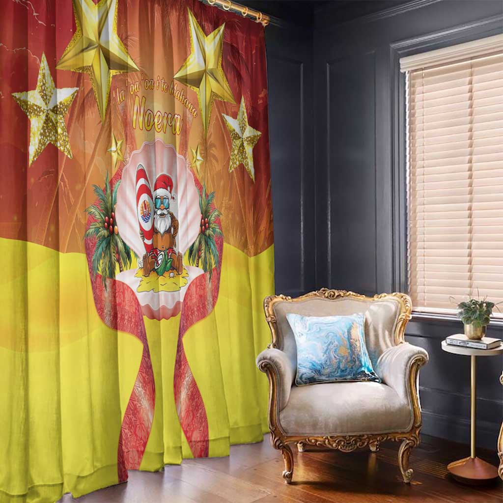 French Polynesia Christmas Window Curtain Seashell Santa Beach Vibes - Polynesian Pride