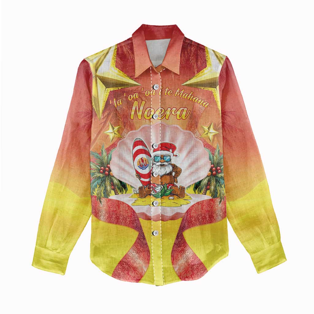 French Polynesia Christmas Women Casual Shirt Seashell Santa Beach Vibes - Polynesian Pride