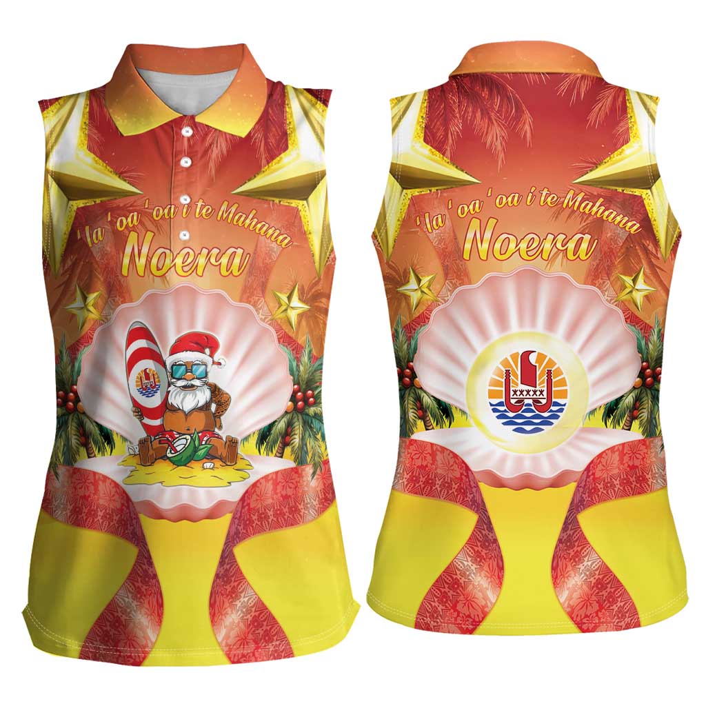 French Polynesia Christmas Women Sleeveless Polo Shirt Seashell Santa Beach Vibes - Polynesian Pride