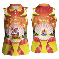 French Polynesia Christmas Women Sleeveless Polo Shirt Seashell Santa Beach Vibes - Polynesian Pride