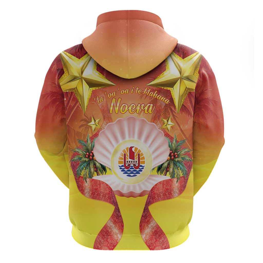 French Polynesia Christmas Zip Hoodie Seashell Santa Beach Vibes - Polynesian Pride