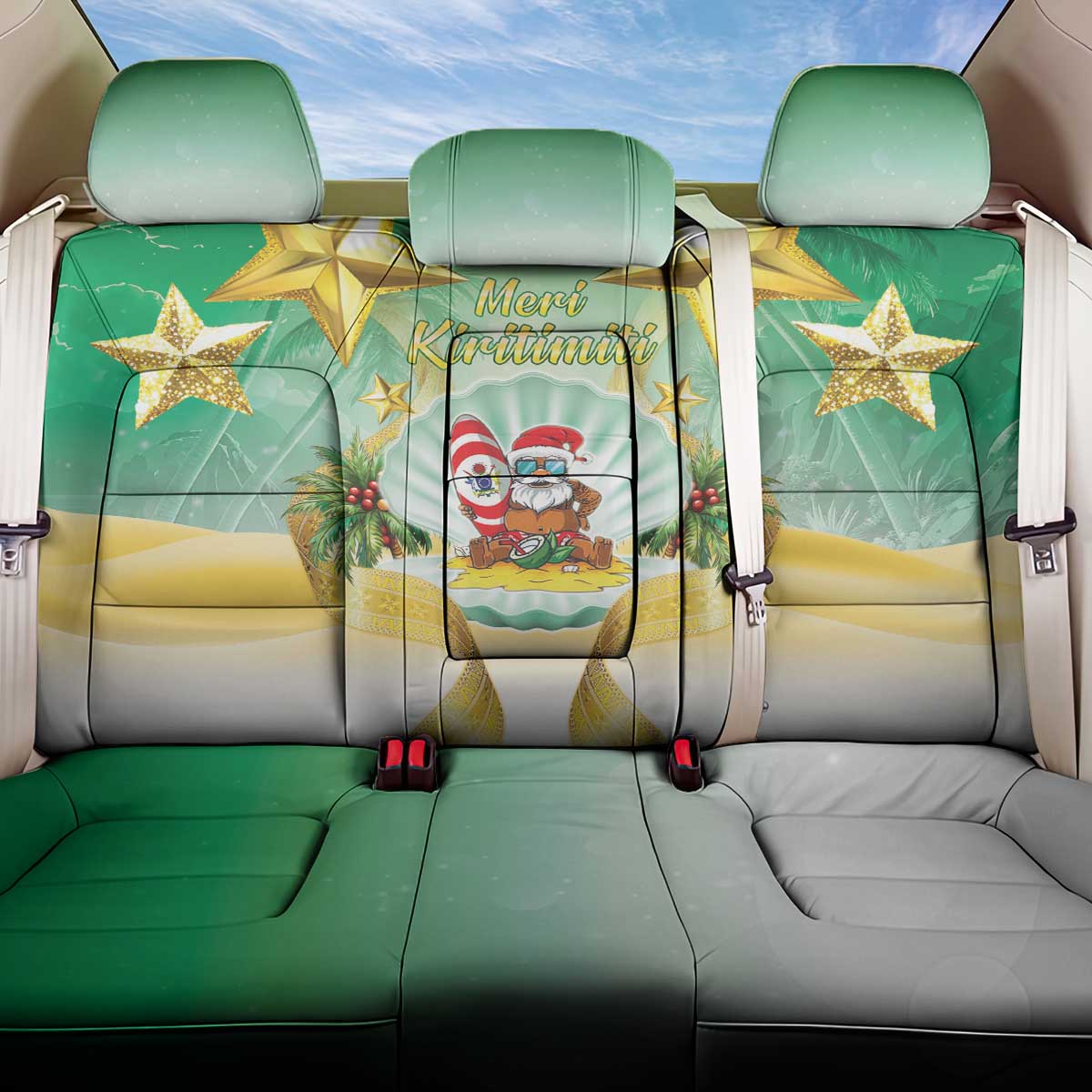Cook Islands Christmas Back Car Seat Cover Seashell Santa Beach Vibes - Polynesian Pride