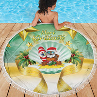 Cook Islands Christmas Beach Blanket Seashell Santa Beach Vibes - Polynesian Pride