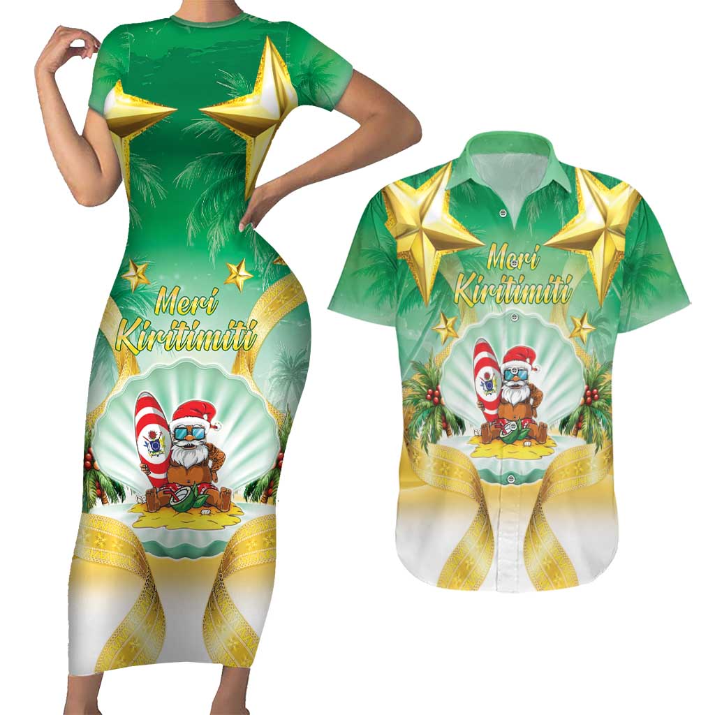 Cook Islands Christmas Couples Matching Short Sleeve Bodycon Dress and Hawaiian Shirt Seashell Santa Beach Vibes - Polynesian Pride
