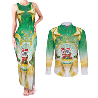 Cook Islands Christmas Couples Matching Tank Maxi Dress and Long Sleeve Button Shirt Seashell Santa Beach Vibes - Polynesian Pride