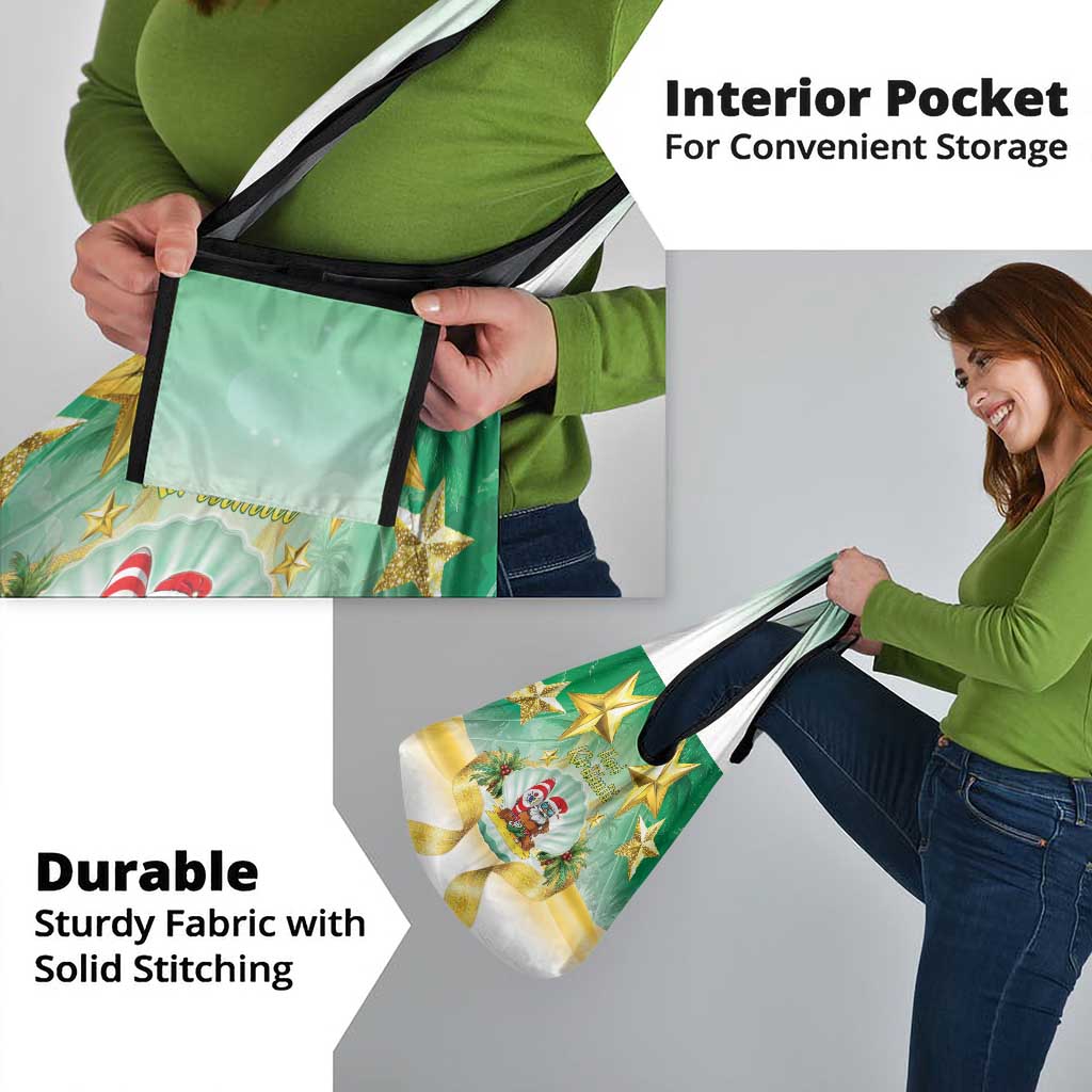 Cook Islands Christmas Grocery Bag Seashell Santa Beach Vibes - Polynesian Pride