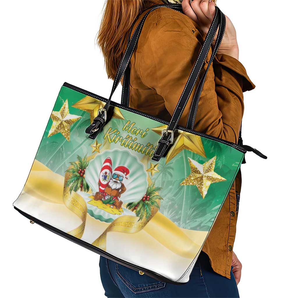 Cook Islands Christmas Leather Tote Bag Seashell Santa Beach Vibes - Polynesian Pride