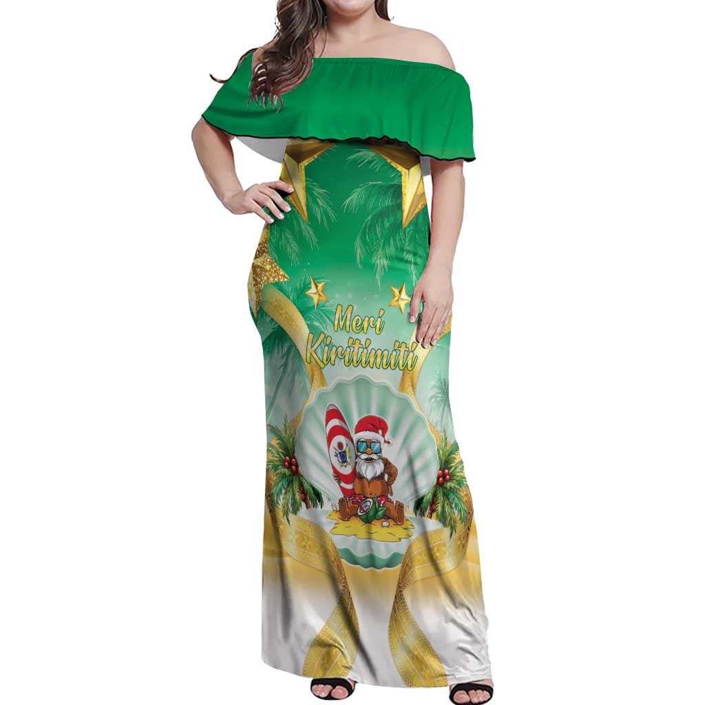 Cook Islands Christmas Off Shoulder Maxi Dress Seashell Santa Beach Vibes - Polynesian Pride